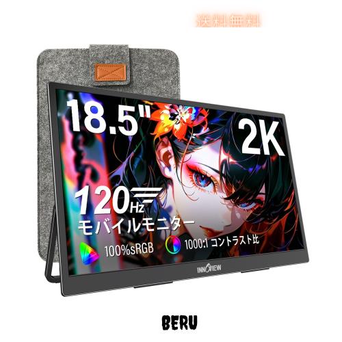InnoView モバイルモニター 18.5インチ モバイルディスプレイ 120%sRGB 120Hz 2560×1440 QHD 大画面 保護ケース付きゲーミングモニター