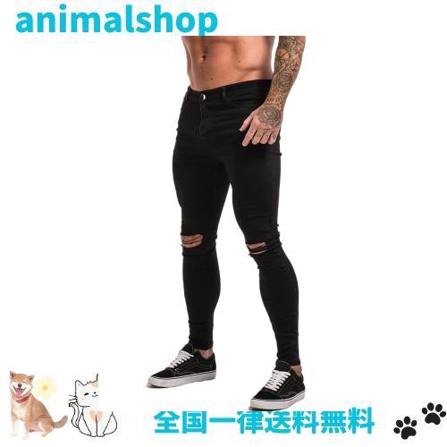 [GINGTTO] ジンット メンズ スキニー ダメージジーンズ ストレッチパンツ スリム 黒 美脚 細身 (30, ブラック)の通販は