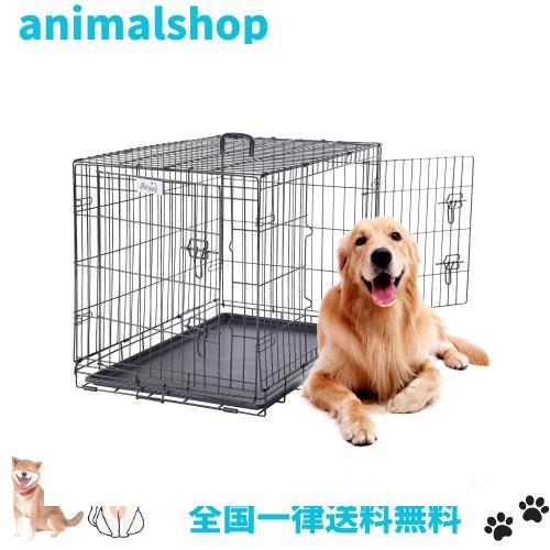 PETAPPY 犬 ケージ 中型犬 ペットケージ ダブルドア付き トレー付き 組立簡単 室内外兼用 幅91.5x奥行58.5x高さ65cm 折り畳み 犬用ケージの通販は