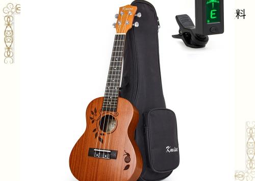 kmise コンサートウクレレ 23インチウクレレ チューナー、ケース付け！レーザでトップ図案あり