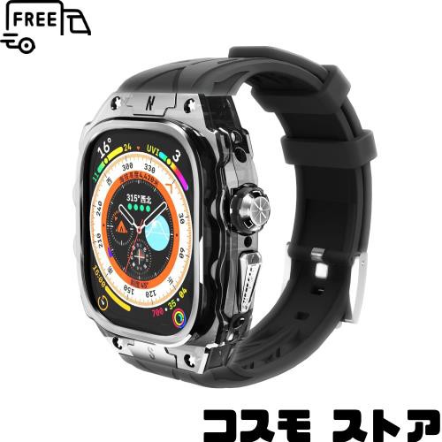 高級軽量透明ケース?用Apple Watch Ultra 1/2 49mmバンド カバー付き 高耐久 頑丈なケース シリコンストラップ 男性/女性用フル保護カバ