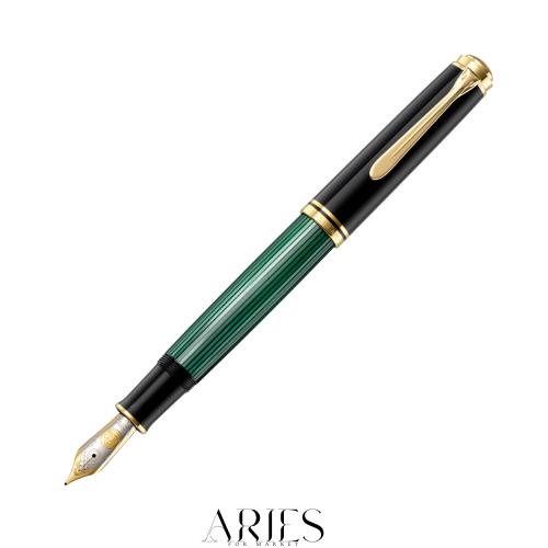 Pelikan ペリカン 万年筆 B 太字 スーベレーン グリーンストライプ M1000 正規輸入品