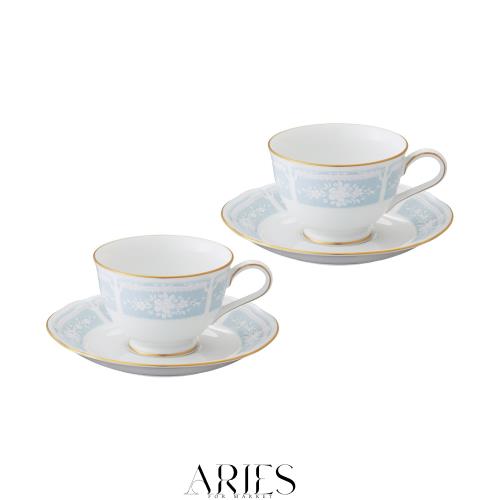 Noritake ノリタケ カップ ＆ ソーサー ( ペアセット ) ( コーヒー ティー 兼用) 220cc レースウッドゴールド 2客 ブルー ファインポーセの通販は 6,385円