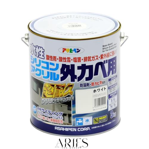 アサヒペン 塗料 ペンキ 水性シリコンアクリル外かべ用 3kg ホワイト 水性 外壁 ツヤあり 超耐久 特殊フッ素樹脂配合 防カビ 防藻 紫外線 7,390円