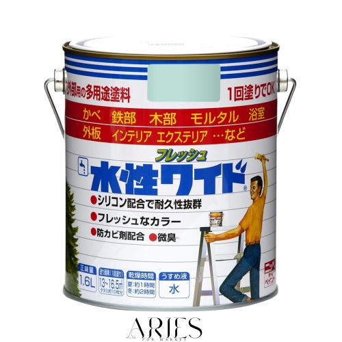 ニッペ ペンキ 塗料 水性フレッシュワイド 1.6L ライトブルー（うすみず色） 水性 3分つや 屋内外 日本製 4976124024726