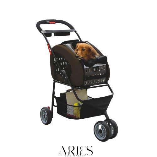 アイリスオーヤマ 犬用手押し車 愛玩動物手押し車 4WAY 折りたたみ 取りはずし 引き分ける可 赤銅色 小型犬