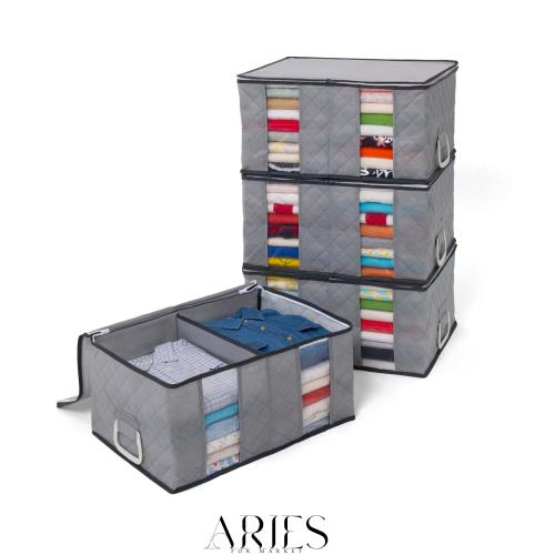 アストロ 収納ケース グレー 4枚組 衣類用 仕切り 持ち手付き 衣類収納袋 通気性の良い不織布がホコリなどの汚れをガード 仕切り付きで衣の通販は 5,136円