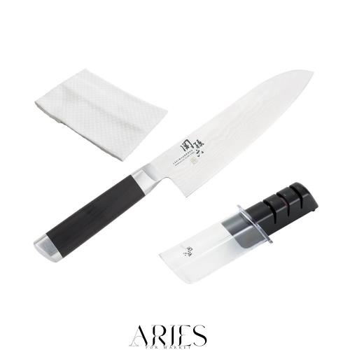 貝印 関孫六 ダマスカス 三徳 165mm AE-5200＆シャープナー AP-0308＆ふきんセット