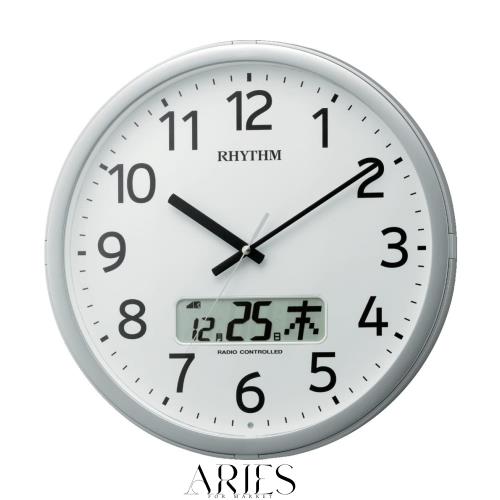 リズム(RHYTHM) 掛け時計 電波時計 オフィス 24回チャイム機能 時報機能 カレンダー シルバー Φ35×5.5cm オフィス用品 工場 事務所 プ
