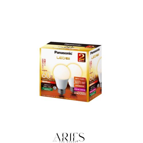 パナソニック LED電球 口金直径26mm 電球60W形相当 電球色相当(7.8W) 一般電球・広配光タイプ 2個入 密閉形器具対応 LDA8LGK60ESW2T