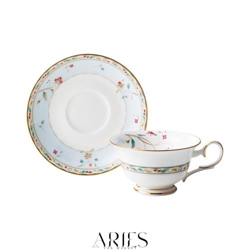 Noritake ノリタケ カップ ＆ ソーサー ( コーヒー ティー 兼用) 215cc 花更紗 ブルー ボーンチャイナ T50717A/4409-6