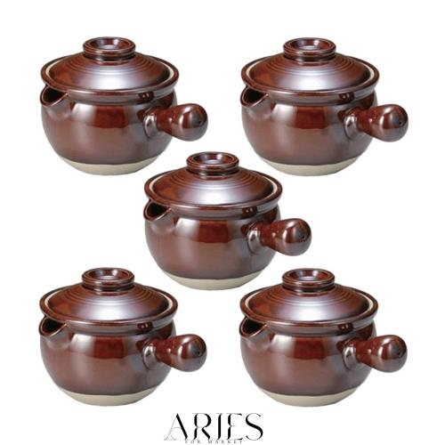 5個セット 薬土瓶・行平 アメ行平6号 [14.5 x 13cm・900cc] 直火 【料亭 旅館 和食器 飲食店 業務用 器 食器】