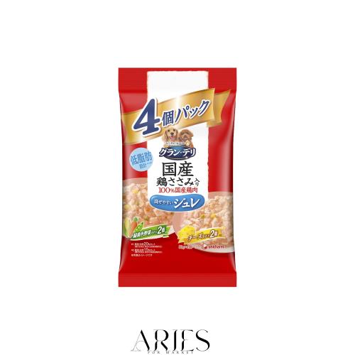 グラン・デリ 銀のさら パウチ 国産鶏ささみ入り ジュレ 成犬用 バラエティ 緑黄色野菜入り、緑黄色野菜・チーズ入り 80g×4個パック×16