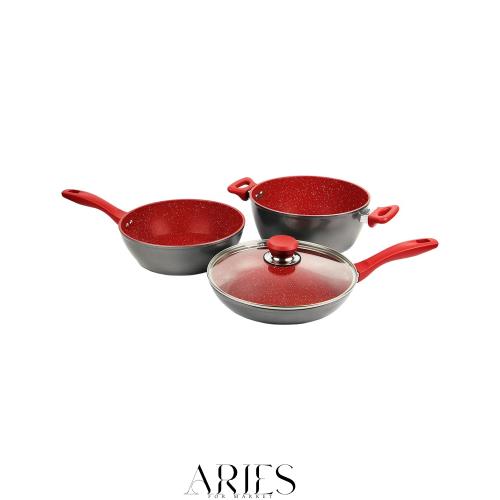 Flavor Stone(フレーバーストーン) 鍋フライパン4点セット レッド IH対応 直径24cm 鍋 フライパンセット【国内正規品】の通販は