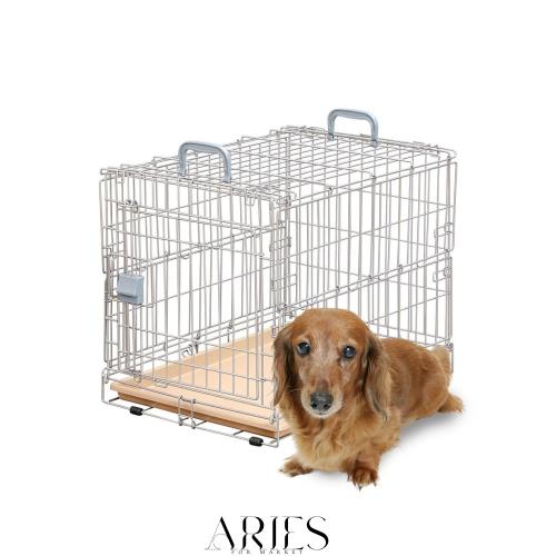 アイリスオーヤマ 犬 猫 ケージ 折りたたみ シルバー/ブラウン 小型犬用 幅46×奥行63×高さ50cm