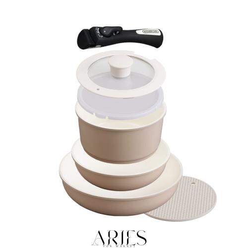 【時短・省エネ】 アイリスオーヤマ 取っ手のとれる フライパン 鍋 6点セット IH ガス火対応 26cm 20cm コンパクト収納 軽量 セラミック