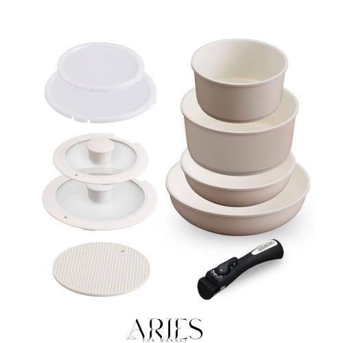 【時短・省エネ】 アイリスオーヤマ 取っ手のとれる フライパン 鍋 9点セット IH ガス火対応 26cm 20cm コンパクト収納 軽量 セラミック