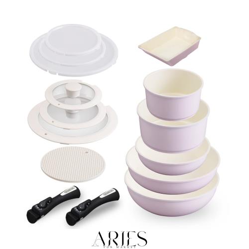 【時短・省エネ】 アイリスオーヤマ 取っ手のとれる フライパン 鍋 14点セット IH ガス火対応 26cm 20cm コンパクト収納 軽量 セラミック