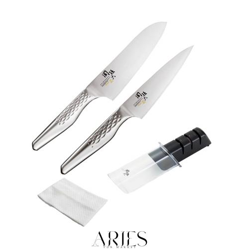 貝印 関孫六 匠創 包丁セット 三徳165mm+ペティ120mm+シャープナー+ふきん [AB-5156 AB-5163 AP-0308]