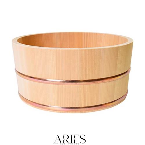 木曽工芸 湯おけ 日本製 木製 さわら 丸湯桶 銅タガ (大) 24cm