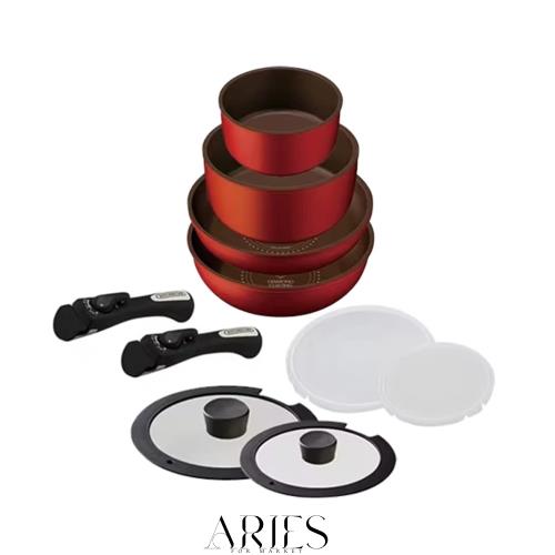 アイリスオーヤマ フライパン 鍋 セット フライパンセット IH ガス火対応 10点 ダイヤモンドコートパン オレンジ 軽量 取っ手がとれる こ 10,145円