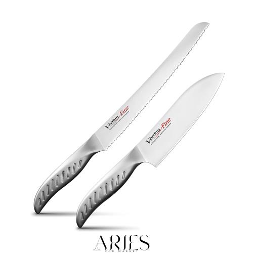 下村工業 日本製 ヴェルダン ファイン 三徳 160mm / パンスライサー 220mm / 包丁セット 2本 モリブデン バナジウム 鋼 食洗機 対応 食パ