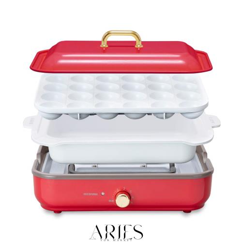 アイリスオーヤマ(IRIS OHYAMA) ホットプレート たこやき器 深鍋 2way 洗いやすい おしゃれ 温度調節機能付き 保証付き PHP-1002TC-R レ