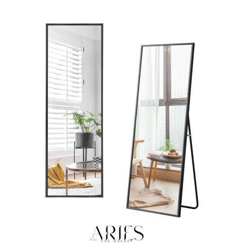 ミルオ君の鏡工房 全身鏡 スタンドミラー 大型 姿見鏡 全身ミラー 壁掛け鏡 アルミ合金フレーム スタイリッシュ 飛散防止 (150x40CM ブラ