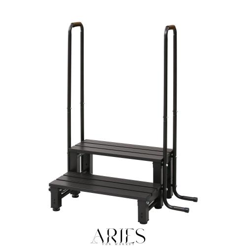 [山善] 両取っ手付きアルミ2段踏み台 幅98.5×奥行53×高さ118cm 耐荷重80kg バルコニー ベランダ デッキ 縁台 段差解消 介護 ガーデンマ