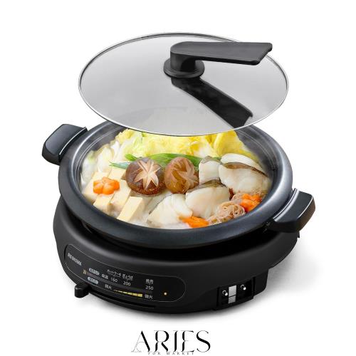 アイリスオーヤマ ホットプレート 電気鍋 グリル鍋 1枚タイプ 深鍋 保温~約250℃ 保証付き 高火力1300W プレート 2-4人用 ブラック IGU-B