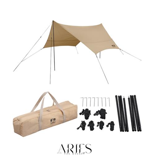 アイリスオーヤマ タープ 4.4×4.4ｍ ベージュ ヘキサタープ キャンプ用品 アウトドア ポール付き 高耐水 張り網 反射材入り コードスラ