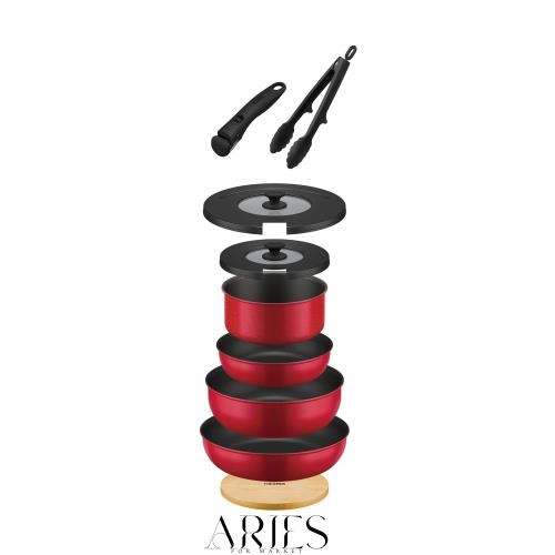 サーモス デュラブルシリーズ 取っ手のとれるフライパン9点セットAA IH対応 レッド KSA-9A Rの通販は