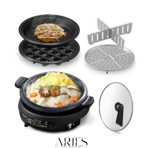 アイリスオーヤマ ホットプレート 電気鍋 グリル鍋 3枚タイプ 深鍋 焼肉プレート たこ焼きプレート 保温~約250℃ 保証付き 高火力1300W 2