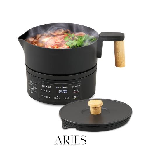 アイリスオーヤマ クッキングケトル 一人暮らし 一人鍋 ラーメン 丸洗い可 湯切り機能付 温度調節 40℃~100℃ 1L ICK-M1200-B ブラック