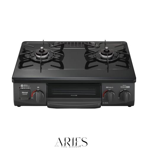 リンナイ ガステーブル 都市ガス12A・13A用 幅約56cm パールクリスタルトップ 片面焼きグリル 右強火力 KG35NPBKR/13A パールブラック