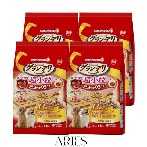 【ケース販売】グラン・デリ ドッグフード ソフト ふっくら仕立て 食べやすい超小粒 13歳以上用 6.4kg(1.6kg×4個) 国産 ユニチャーム