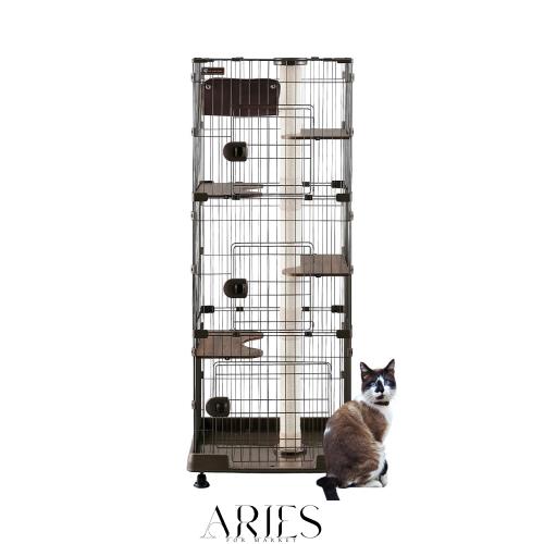 アイリスオーヤマ キャットタワー付ケージ スリム ダークブラウン 猫用 高さ169×幅69×奥行54.5cm PCLC-703
