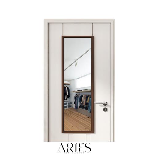 ミルオ君の鏡工房 ドア掛けミラー 姿見 壁掛け鏡 高さ調節可 工具不要 飛散防止 HD鏡面 おしゃれ (ブラウン, 118*30CM)