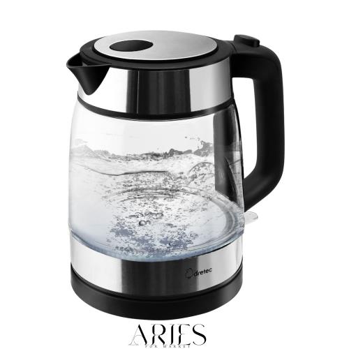 dretec(ドリテック) 電気ケトル ガラス 1.0L LEDライト付き 900W ハイパワー おしゃれ におい移り防止 ポット 湯沸かし 空焚き防止 ブラの通販は