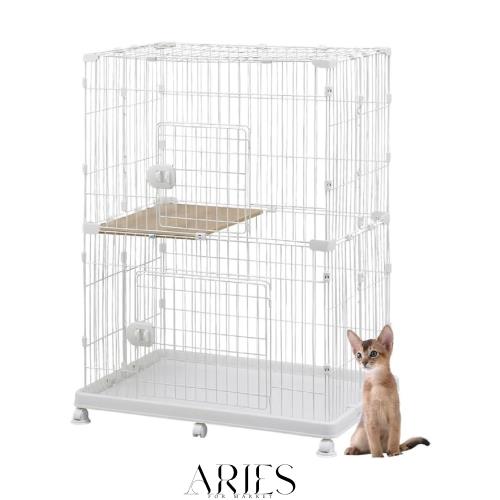 アイリスオーヤマ(IRIS OHYAMA) キャットケージ 2段 キャスター付・簡単組み立て PEC-902V ライトナチュラル