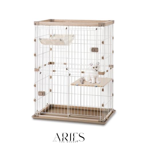アイリスオーヤマ 猫 ケージ ウッディ 2段 高さ120×幅90×奥行60cm ライトナチュラル PWCR-962V