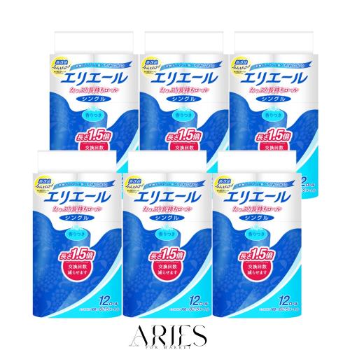 エリエール トイレットペーパー たっぷり長持ち 82.5m×72ロール(12ロール×6パック) シングル パルプ100% リラックス感のある香り【ケー