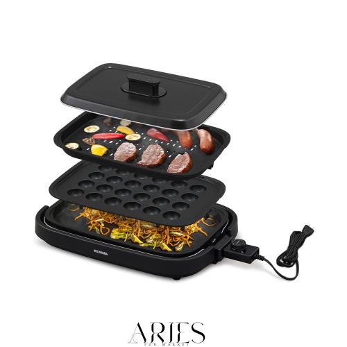 アイリスオーヤマ(IRIS OHYAMA) ホットプレート ブラック 網焼き風ホットプレート 3枚焼き シンプル 焼肉 たこ焼き IHA-A30-B