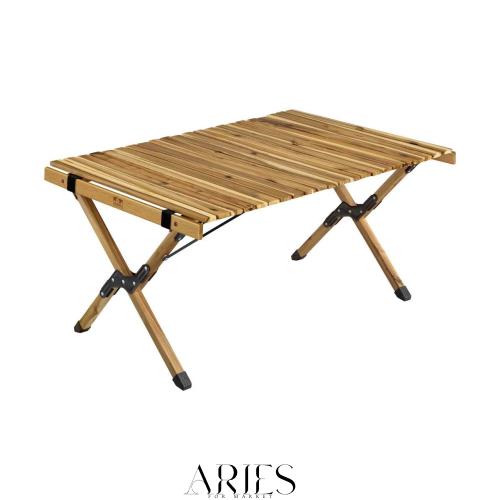 アイリスオーヤマ(IRIS OHYAMA) ウッドロールテーブル 幅約90×奥行約60×高さ約44 アカシア 天然木 収納袋付き 簡単組立 アウトドア キ