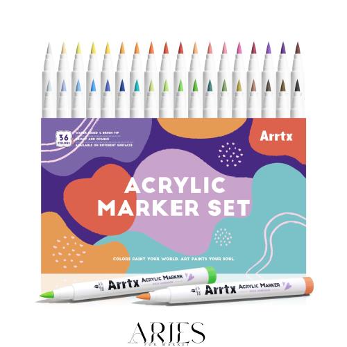 Arrtx アクリルペイントペン ベーシックシリーズ 36D ブラシチップマーカー 岩 木 セラミック ガラス キャンバス 金属 プラスチック ファ