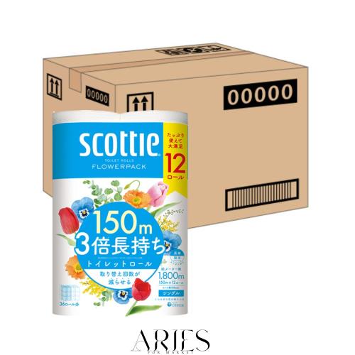 【ケース販売】スコッティフラワーパック3倍長持ち12ロールシングル×4入り