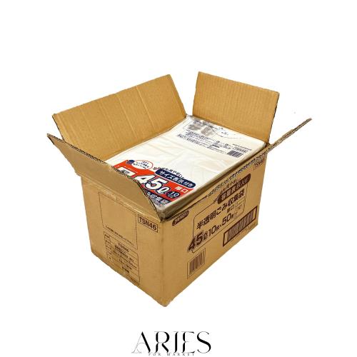 ジャパックス ゴミ袋 45L(白半透明) 厚み0.025mm 10枚 x 50冊(500枚) TSN46 引張り強度に強い サイズ(容量)表示付きポリ袋(厚口)