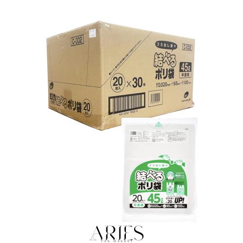 コア 結べる ポリ袋 45L 縦100cm×横65cm×厚み0.02mm 半透明 20枚入×30冊セット 計600枚 収納量 約20%アップ 耳付き 結びやすい ゴミ袋