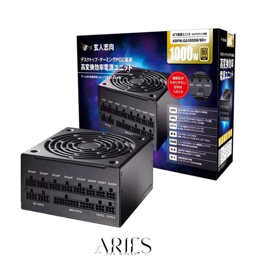 玄人志向 電源ユニット 1000W ATX 電源 80 PLUS ゴールド PC電源 フルプラグイン セミファンレス KRPW-GA1000W/90+