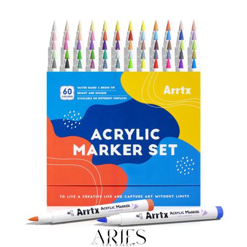 Arrtx アクリルペイントマーカー 60A ブラシチップ アクリルマーカー ロックペインティング ガラス ストーン ウッド セラミックファブリ